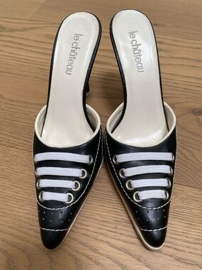 le chateau Pointed Toe Mule Heels with Lace Detail